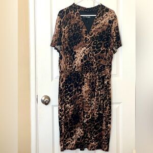 Lane Bryant Women 18 20 Leopard Faux Wrap Stretch Sbort Sleeve Midi Dress